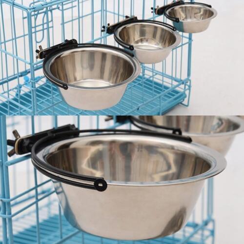 Pet Removable Cage Hanging Stainless Steel Feeder Durable Dog Water Food Bowl 4 Size