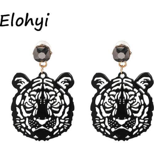 ELOHYI Oorbellen Resin Tiger Head Pendient Crystal Stone Statement Earrings For Woman Trendy Drop Earrings Brincos Wholesale