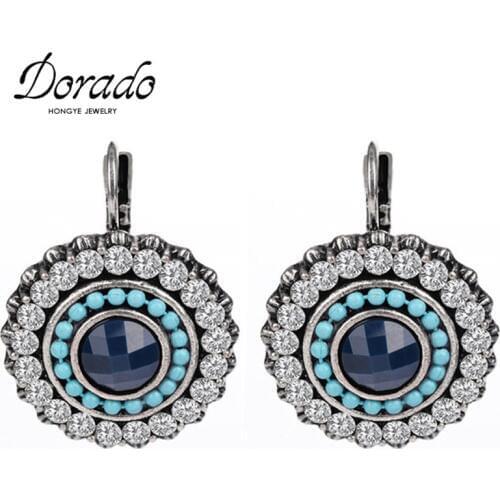Resin Zircon Round Drop Earrings For Women Retro New Alloy Vintage Female Dangle Hanging Earring Fashion Ear Jewelry Brincos