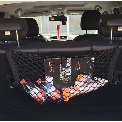 Car Back Rear Mesh Trunk Seat Elastic String Net Magic Sticker Universal Storage Bag Pocket Cage Auto Organizer Seat Back Bag