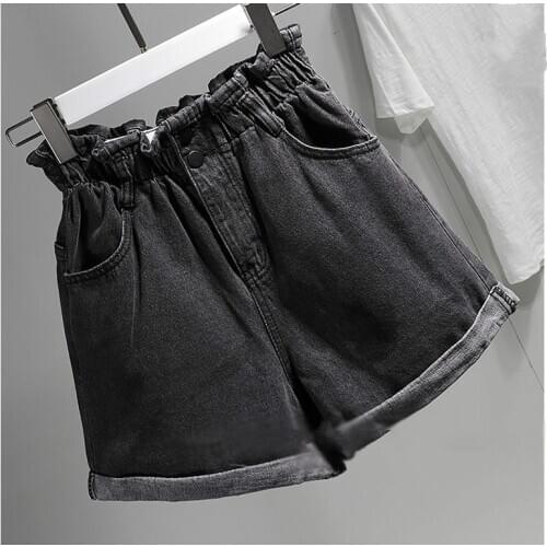 Summer Women High Waist Shorts Plus Size 5xl Elastic Waist Black Cute Stretch Wide Leg Shorts Girls Sexy Mini Hot Denim Shorts