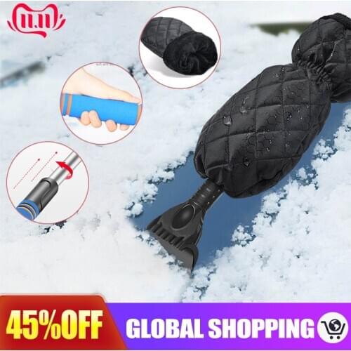 Telescopic Adjustable Length Car Ice Scraper With Gloves Ice Snow Shovel Winter Easy To Carry Car Snow Rotating Brush Head