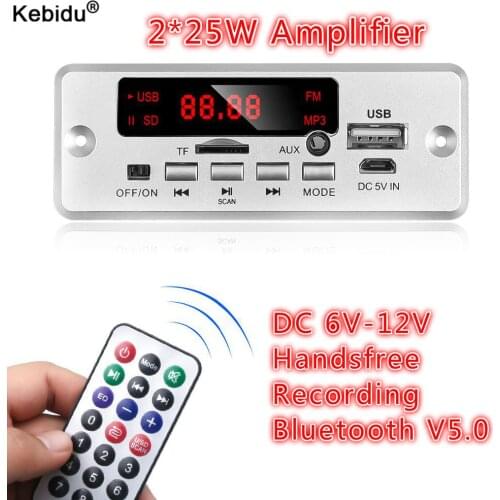 Kebidu 50W Amplifier 6-12V MP3 WMA Decoder Board Car Audio USB TF FM AUX Radio Module Recording Wireless Bluetooth5.0 MP3 Player