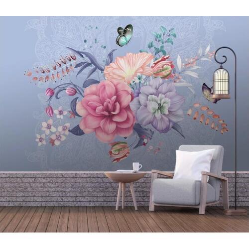 WDBH 3d photo wallpaper custom mural Simple hand-painted floral butterfly marble decor living room wall paper for walls 3 d