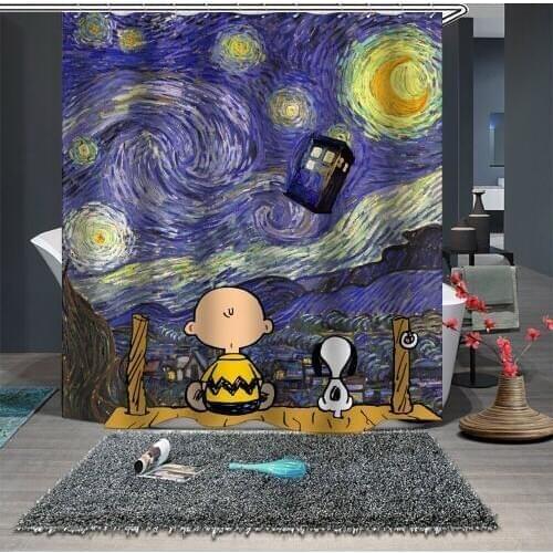 Custom Made Shower Curtain Bathroom Curtain Partition 1.5 x 1.8m 1.8 x 1.8m 1.8 x 2m Abstract Painting Boy Dog