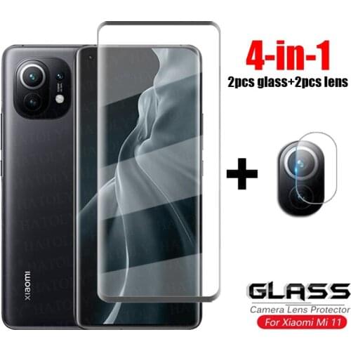 4-in-1 For Glass Xiaomi Mi 11 Tempered Glass 3D Full Curved Cover Glass For Xiaomi Mi11 Pro HD Caerma Lens Film Screen Protector