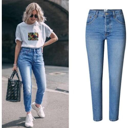 2021 Womens High Waisted And Slim Washed Denim Jeans With Back Zipper Pocket Worn Out, Popular Pencil Jeans In Spring/summer