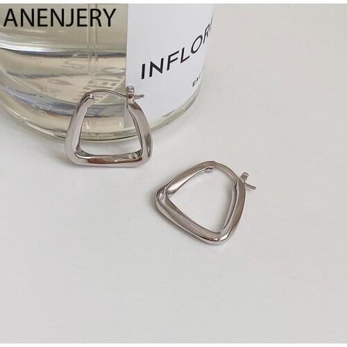ANENJERY 925 Sterling Silver Geometric Irregular Hoop Earrings For Women Simplicity Hot Fashion Jewelry Gift S-E1471