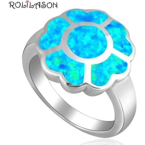 Wholesale & Retail Flower shape Lovely Blue Fire Opal silver plated Ring for women USA Sz #6.5 #7.5 Fashion Jewelry OR497