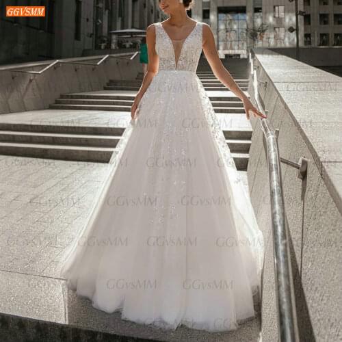 Glitter Ivory Wedding Dresses 2021 vestido de novia Custom Made Tulle White Bridal Gowns Chic Lace Appliqus vestido de casamento