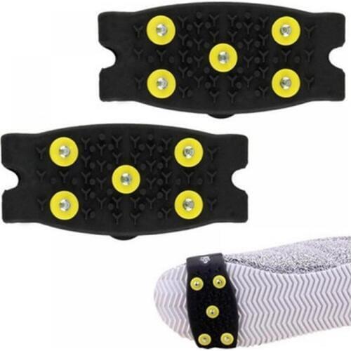 1 Pair Anti Slip Ice Climbing Spikes Grips Crampon Cleats 5-Stud Black Shoes Cover Free Size Footwear Mountaineer Accessories