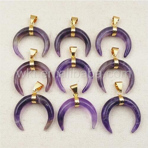 WT-P987 10*35mm Wholesale Beautiful Purple Crystal Stone Pendant,Fashion Crescent Crystal With Gold Color Loop Stone Pendant