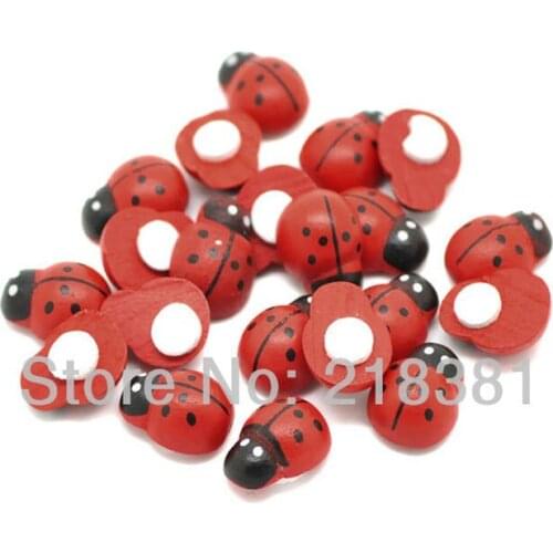 200pcs/lot wooden ladybug Self-Adhesive stickers Easter decoration cute fridge magnets for scrapbooking 12x15mm
