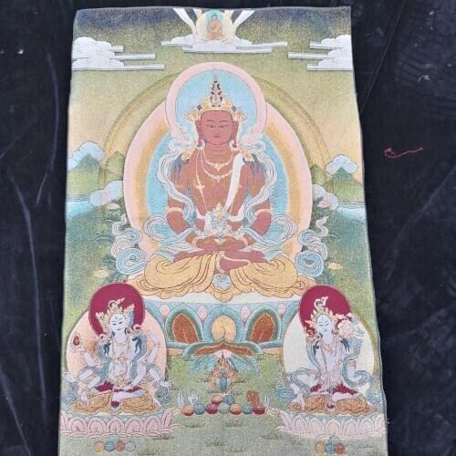 35" Thangka embroidery Tibetan Buddhism silk embroidery brocade Nepal Guanyin Bodhisattva Buddha Statue Thangkas