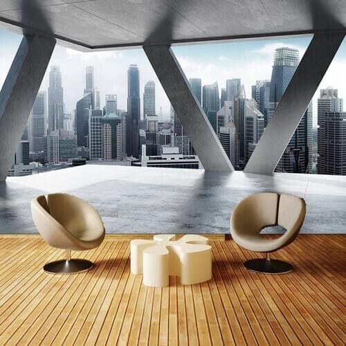 Custom Any Size Murals Wallpaper 3D Stereo City Building Sky Photo Wallpapers Restaurant Cafe Study Background Wall Painting 3 D