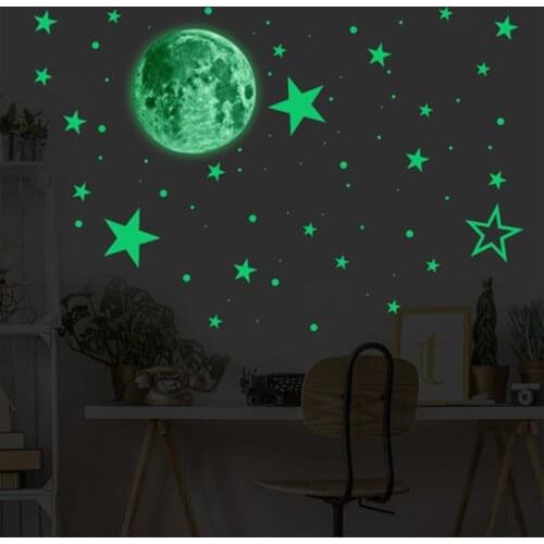 3D Star and Moon Wall Stickers Energy Storage Fluorescent Glow In The Dark Luminous For Kids Bedroom Ceiling Home Decor Decal