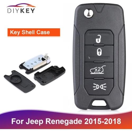 DIYKEY 4 Button for Jeep Renegade 2015 2016 2017 2018 Flip Remote Shell Fob with Uncut SIP22 Blade Replacement Key Case