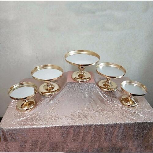 5pcs /set Gold Plated Mirror Cake Stand Round Chrome Metal Wedding Display Pedestal