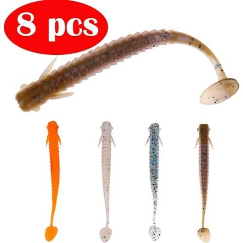 8 pcs 4colors pencil lure soft baits fishing lures single-tailed softworm bait simulates spiral T-tailed soft fish carp bait