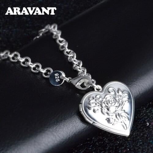 925 Silver Vintage Heart Photo Frame Bracelet For Women Fashion Charm Wedding Jewelry Accessories