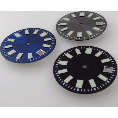 29mm Super Green Lume Watch Dial Fit For NH35/NH35A Automatic Movement Date Window Black/Blue/Gray Color Sunburst Watch Face