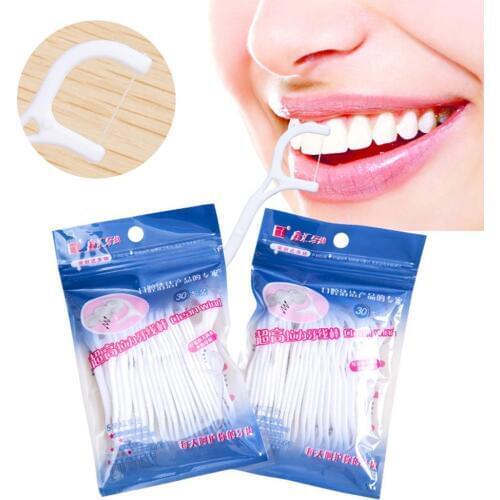 45# Hot 30Pcs/lot Kids Elastic Dental Floss Stick Tooth Interdental Cleaner Oral Care Tool Plastic Floss with Portable Case