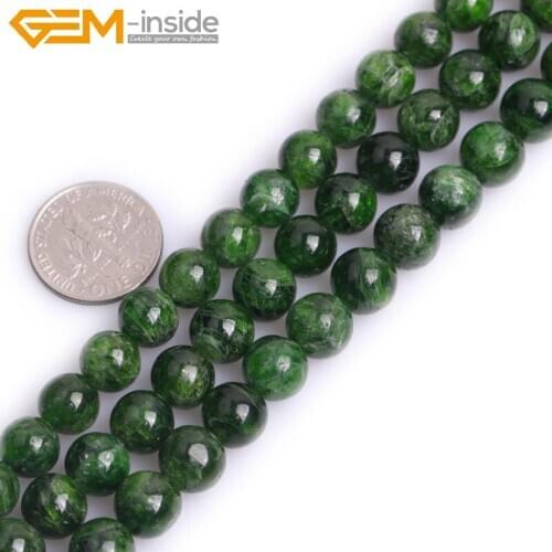 Gem-inside AAA Natural Round Smooth Green Diopside Beads For Jewelry Making Strand 15inches DIY Jewellery