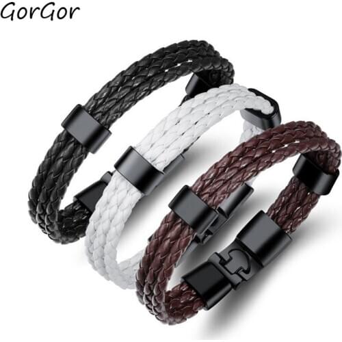 GorGor Bangles Men Alloy Material Pattern Multi-layer Braided Leather Rope Simplicity Individuality Party Jewelry PS-1260