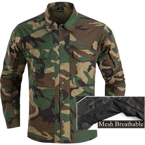 Camo Long Sleeve Tactical Shirt Military Fans Combat Training Clothes Mens Outdoor Breathable Wearproof Hiking Sports Shirt Tops