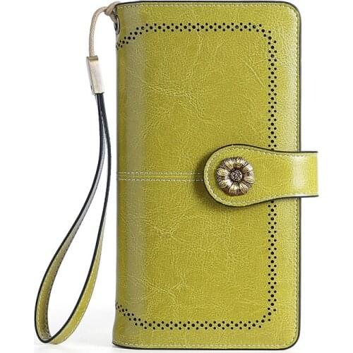 Wallet RFID Cow Leather Ladys Purse Wallet Multi Functional Female Travel Purse Zipper Womens