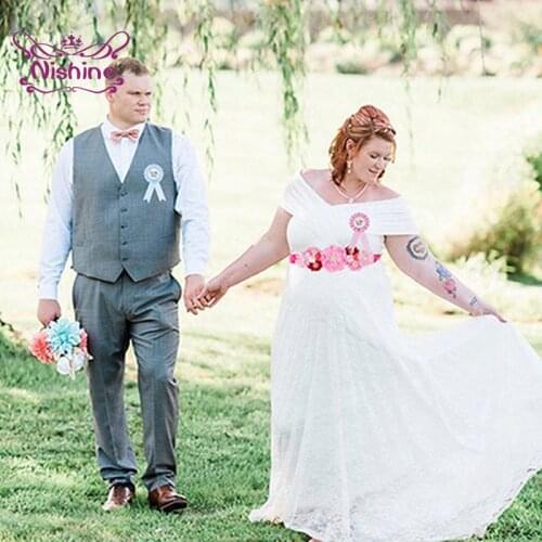 Nishine Shining Pearls Rhinestone Flowers Women Sash and Ribbon Floral Brooch Set Party Decoration Maternity Photography Props