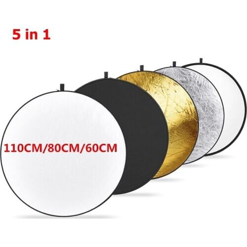 60cm/80cm/110cm 5 in1 Round Photography Reflector Collapsible Photo Studio Reflector Multi Photo Disc Diffuser with Carrying Bag