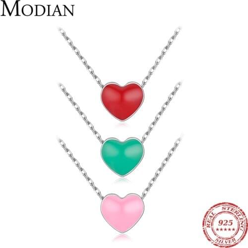 Modian 3 Color Enamel Hearts Necklace Fashion 925 Sterling Silver Charm Red Necklaces Pendant For Women Fine Female Jewelry Gift
