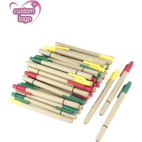 Lot 50pcs Ball pen Highlighter ECO Paper Pen 2 in 1 Ballpoint Fluorescent Promotional Personalized Gift Customize Fair Giveaway
