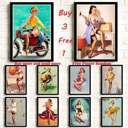 World War Sexy pin up Girl White Coated Paper Posters printed painting sexy lady art poster wall sticker Frameless
