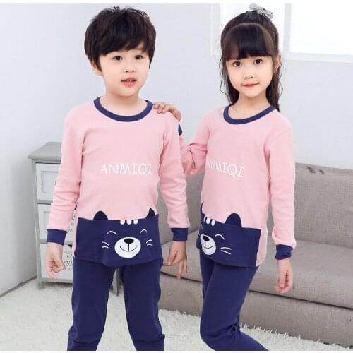 TUONXYE Boys Girls Pajamas Set Children Pink Bear Cotton Kids Long Sleeve Pijama Baby Sleepwear Clothing
