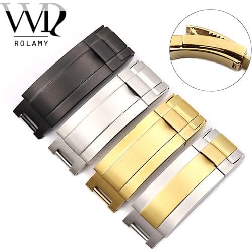Rolamy 9 x 9mm Watch Band 316L Solid Metal Stainless Steel Watch Accessories Glide Flip Lock Deployment Clasp For Rolex Deepsea