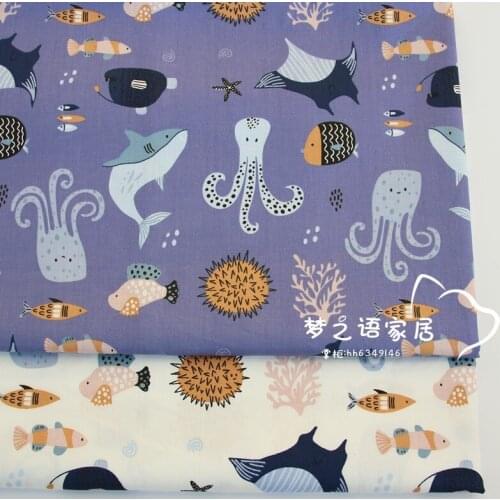 Marine animal cotton twill fabrics DIY Sewing craft handmade tecido tissue patchwork home textile pillow quilting tilda clothes
