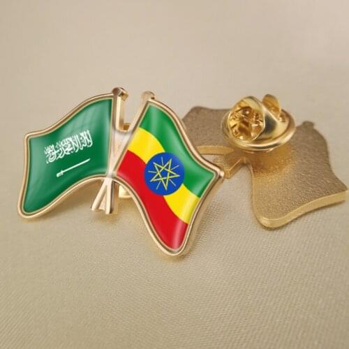Saudi Arabia and Ethiopia Crossed Double Friendship Flags Lapel Pins Brooch Badges