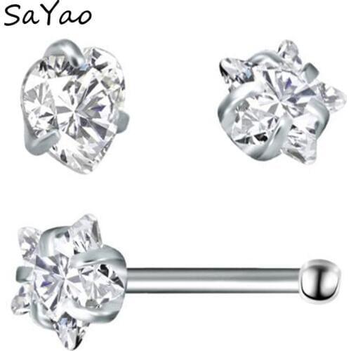 2Piece 20Gx7x3mm Clear Star Zircon Nose Ring Stud Rings Silver Piercing Stars Tragus Ear Piercing Earring Nose Nail Body Jewelry