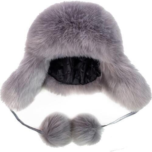 Winer faux fur bomber hat ear protection fur hat multicolor rabbit fur pom pom fur balls big fur ski wind prevent fur hat