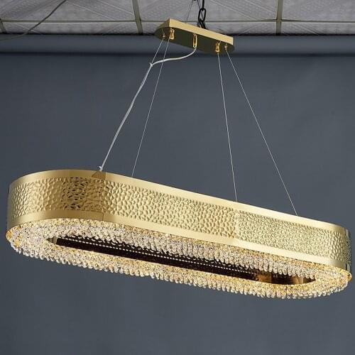 Modern Gold Rectangle Crystal Chandeliers for Dining Room Kitchen Island Indoor Lighting E14 Bar Counter Light Fixtures
