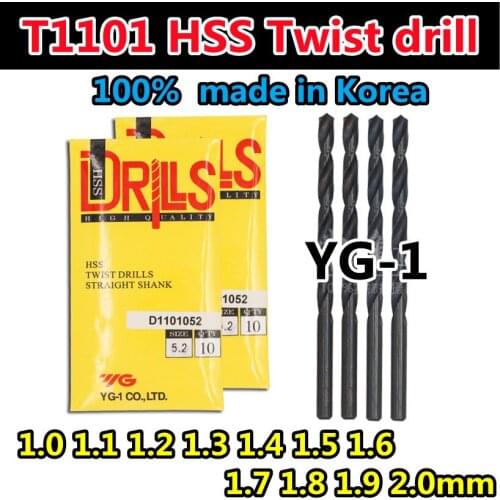 1.0 1.1 1.2 1.3 1.4 1.5 1.6 1.7 1.8 1.9 2.0mm 100% YG-1 made in Korea T1101 HSS Twist drill Processing: alloy steel, etc