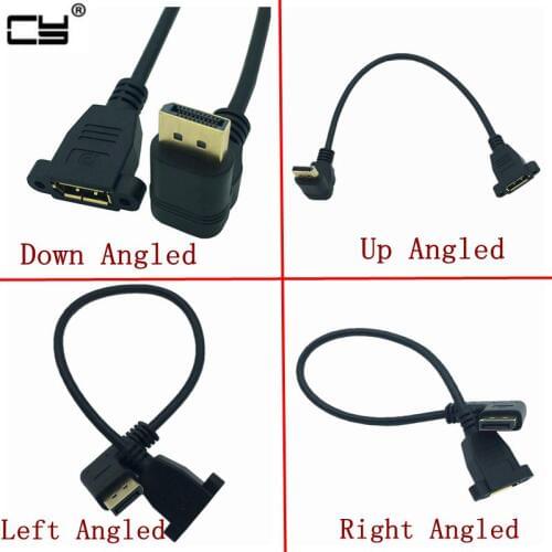 Gold DisplayPort DP Male Up & Down & Left & Right 90 Degree Angle to Female Socket Panel Mount Extension Cable Display Port 30cm
