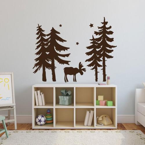 Woodland Moose Forest Trees Wall Stickers Vinyl Home Decor For Kids Room Nursery Decals Animals Decoration Removable Murals 4382