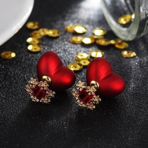 Gojomem Vintage Silver Needle Red Star Heart with Snow Cubic Zircon Ear Stud Earring for Bride Gorgeous Gifts for Women Jewelry