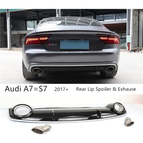 Rear Lip Spoiler & Exhause For Audi A7=S7 2017 2018 2019 High Quality PP Bumper Diffuser