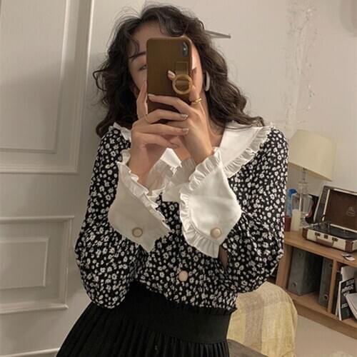 Women Tops Romance Print-Floral 2020 Ruffles Vintage Plus Feminine Elegant Chic Loose Casual Fashion Sweet All-Match Shirts