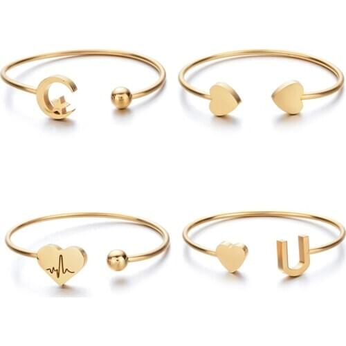 Womens Heart Bangle Stainless Steel Bracelet Star Moon Love Statement Adjustable Open Cuff Bangles Wedding Party Valentine Gift