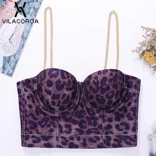 Y2K Purple Leopard Print Sling Chain Corset Women Camis Tube Top Skinny Sexy Backless Cropped Tops Vintage Female Slim Tank Top